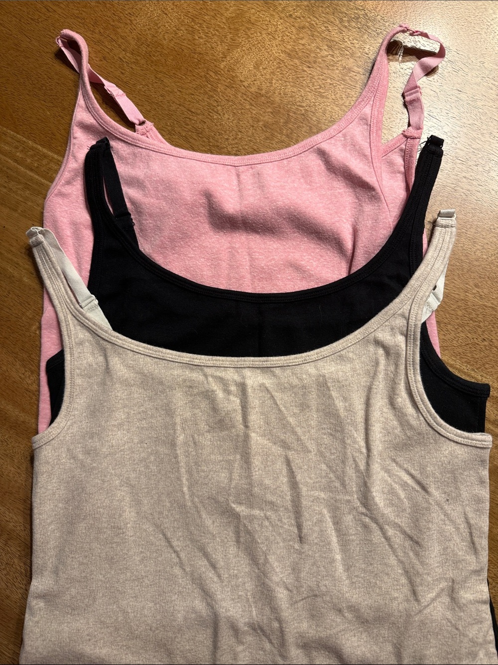 Ruff Hewn Scoop Neck Tank Tops — Pink, Black & Beige Trio